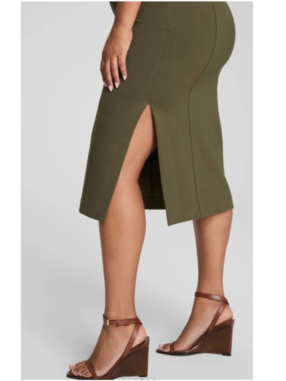 Spanx shape Ponte Midi Tank Dress Sleek Olive Green size large L - Picture 5 of 9